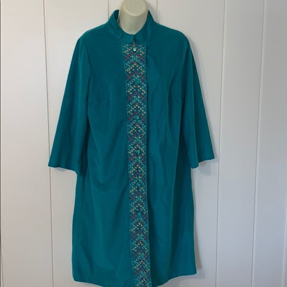 Vtg 60s Sears At Home Wear‎ green velour robe
